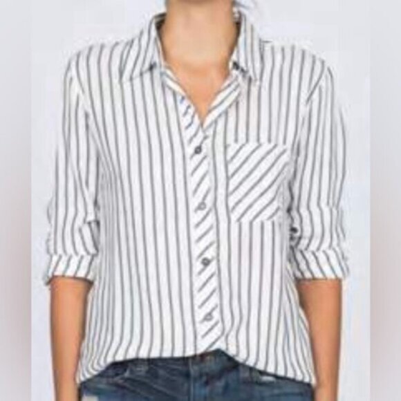 Anthropologie Ash and Ember Boyfriend Button Down Shirt Striped Long Sleeve XS - Picture 5 of 16